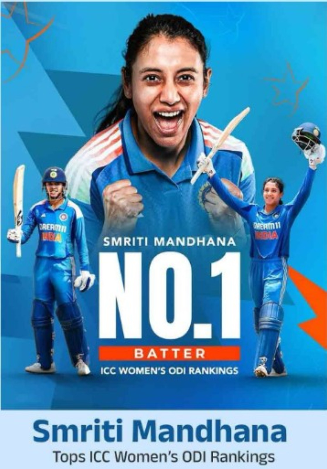 स्मृति मंधाना आईसीसी वनडे रैंकिंग में शीर्ष पर बरकरार
